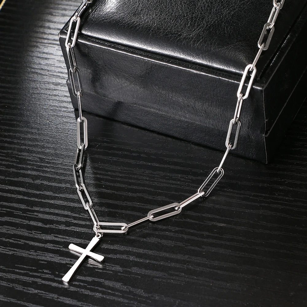 Stainless Steel Necklaces Hip Hop Gothic Cross Men Pendant Chain Charm Accessories Choker Necklace For Women Jewelry Party Gifts