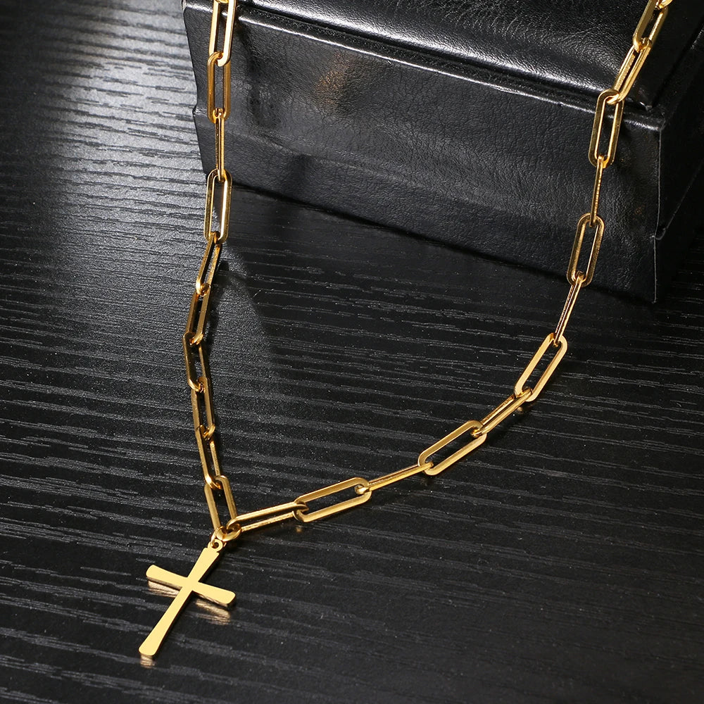 Stainless Steel Necklaces Hip Hop Gothic Cross Men Pendant Chain Charm Accessories Choker Necklace For Women Jewelry Party Gifts