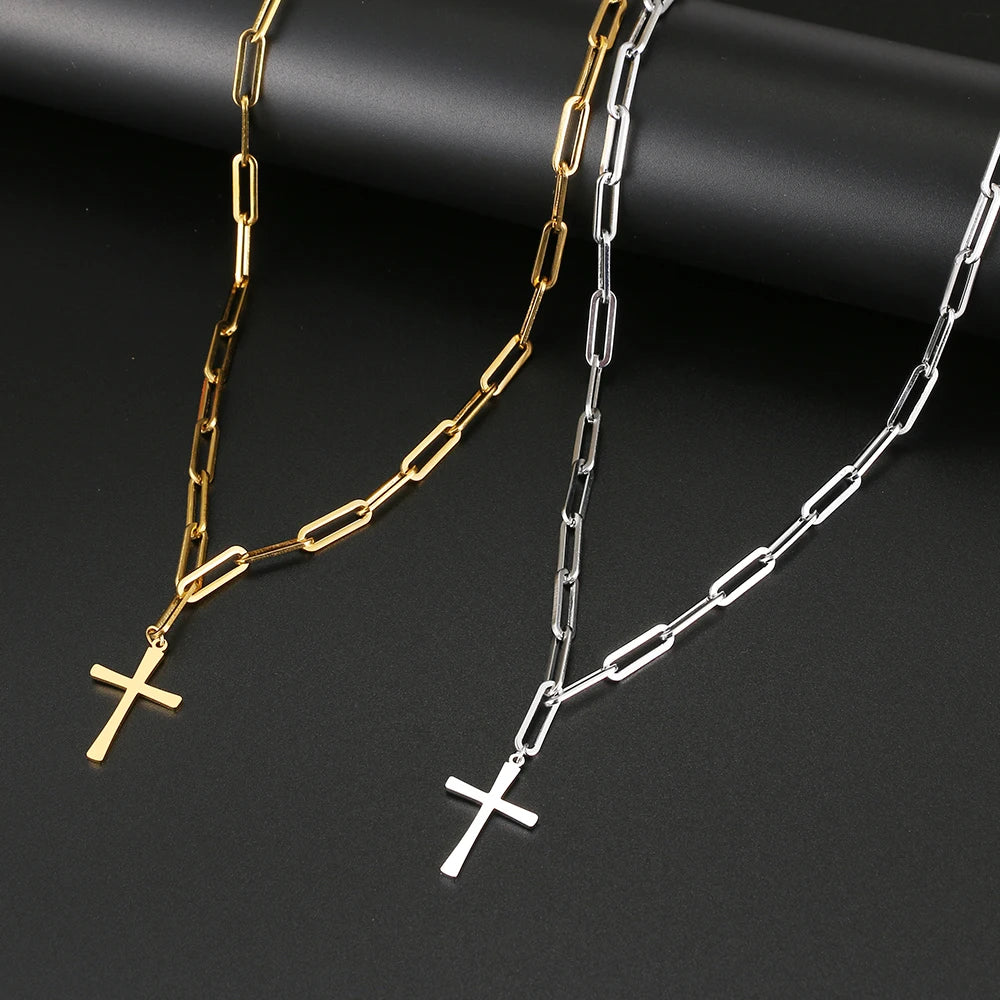 Stainless Steel Necklaces Hip Hop Gothic Cross Men Pendant Chain Charm Accessories Choker Necklace For Women Jewelry Party Gifts