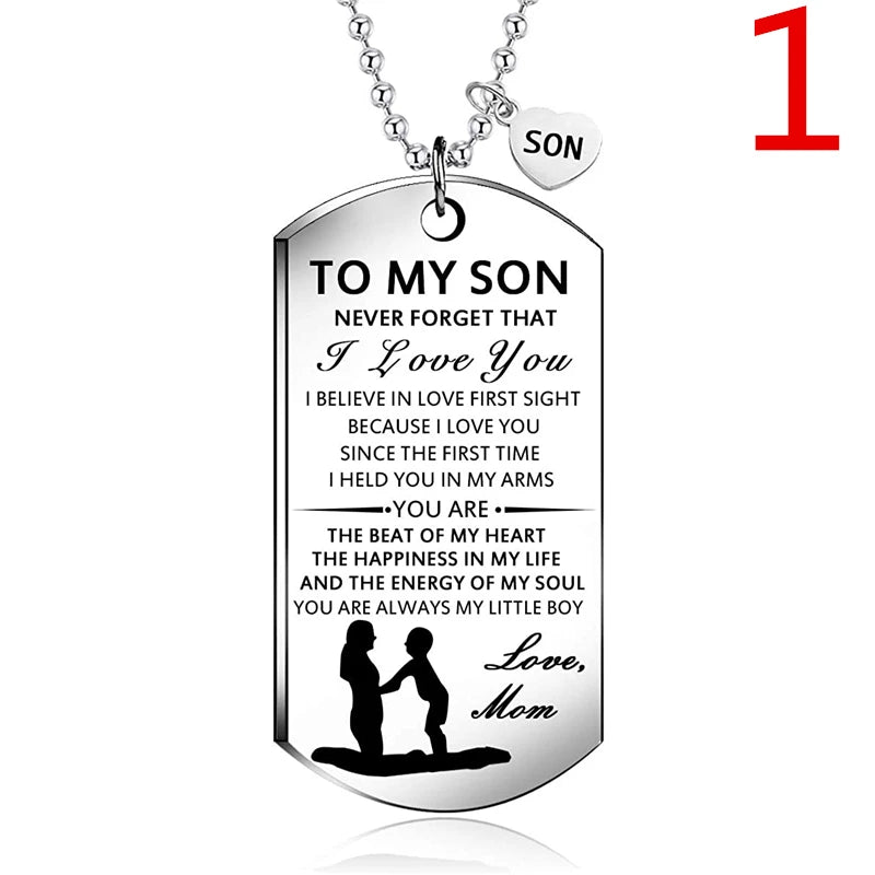 Stainless Steel Dog Tag Letters to My Son.Love mom Pendant Necklace,Inspirational Gifts for Son Jewelry