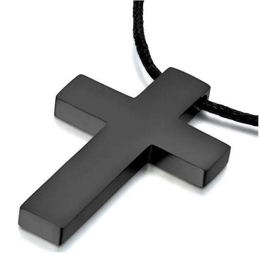 Classic Black Cross Pendant with Rope Chain Necklace Stainless Steel Men's Jewelry Simple Style Crucifix Choker Colar