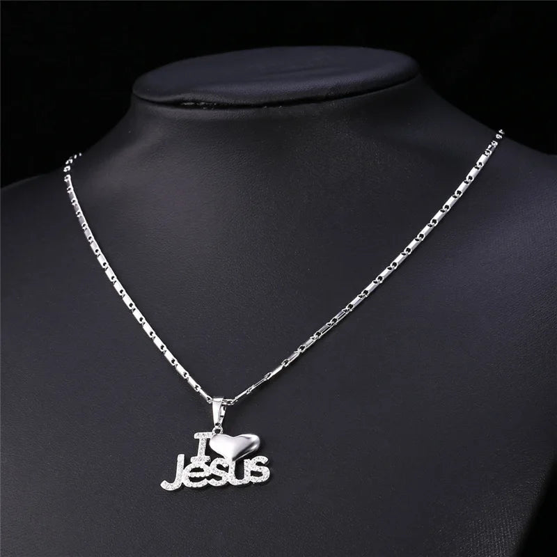 Jesus Piece Pendant Necklace Trendy Gold Color Chain Crystal Heart Necklace Women/Men Christian Jewelry