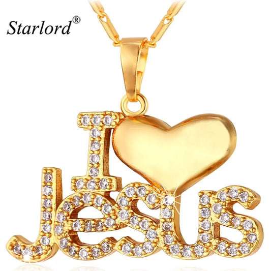 Jesus Piece Pendant Necklace Trendy Gold Color Chain Crystal Heart Necklace Women/Men Christian Jewelry