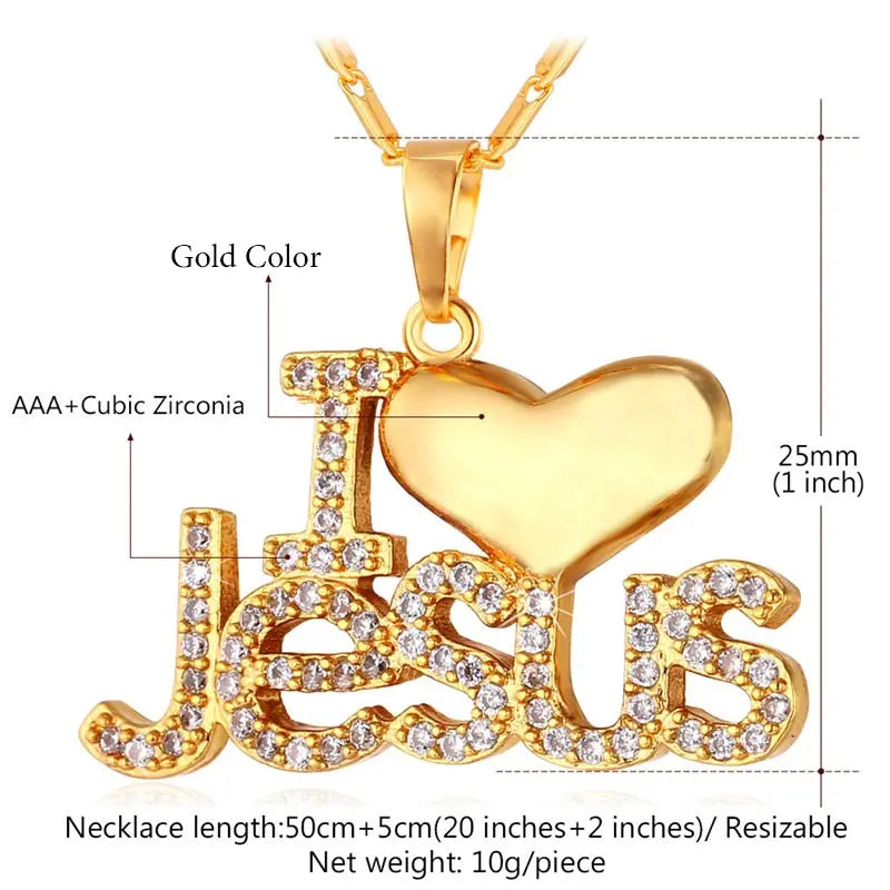 Jesus Piece Pendant Necklace Trendy Gold Color Chain Crystal Heart Necklace Women/Men Christian Jewelry