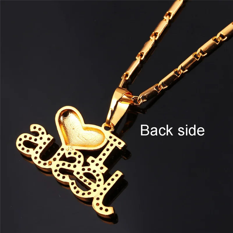 Jesus Piece Pendant Necklace Trendy Gold Color Chain Crystal Heart Necklace Women/Men Christian Jewelry