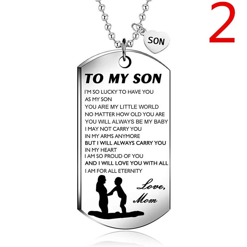 Stainless Steel Dog Tag Letters to My Son.Love mom Pendant Necklace,Inspirational Gifts for Son Jewelry