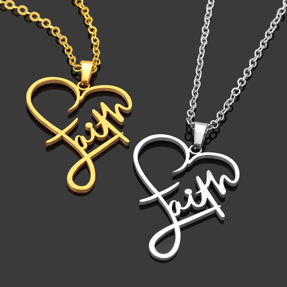 1pc New Stainless Steel Faith Pendant Necklace Faith Necklace for Women Men Fashion Christian Inspirational Jewelry Gift