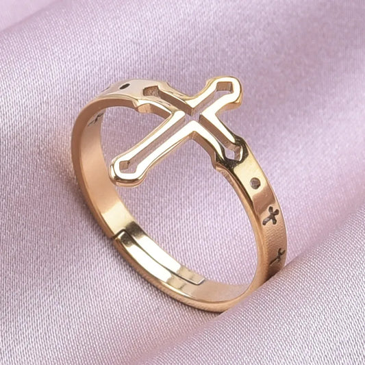 Belief Religious Jesus Cross Rings For Women Men Accessories Opening Adjustable Stainless Steel Ring Couple Jewelry Anillos Gift