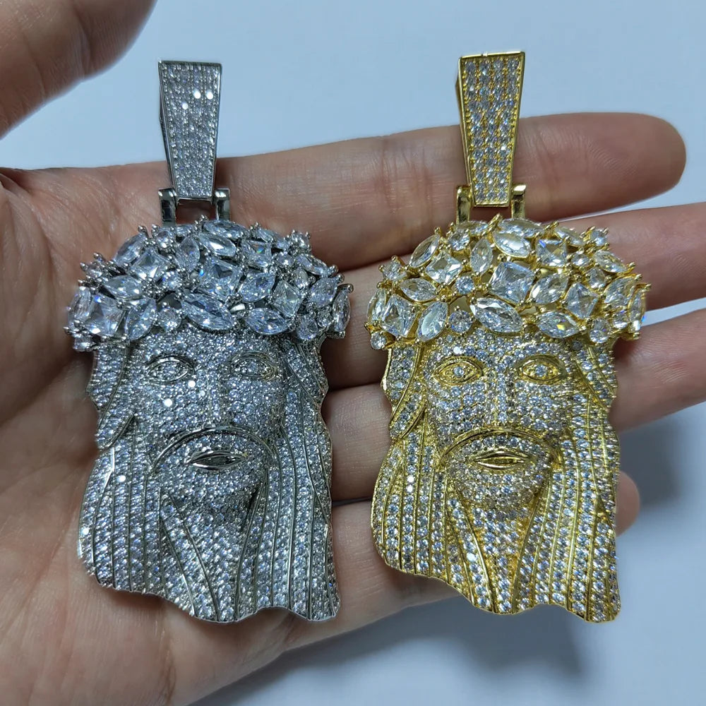 CZ Stone Paved Bling Iced Out Big JESUS PIECES Pendants Necklaces for Men  Jewelry with 14MM cuban chain