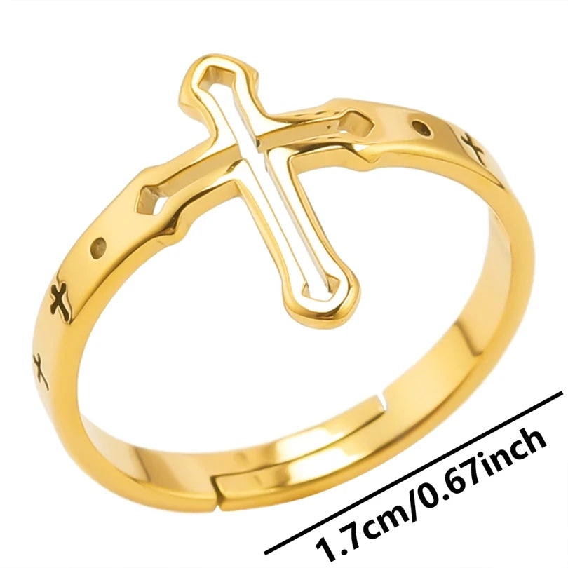 Belief Religious Jesus Cross Rings For Women Men Accessories Opening Adjustable Stainless Steel Ring Couple Jewelry Anillos Gift